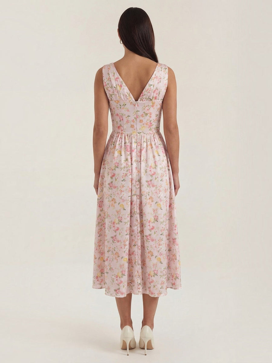 Cassiopeia Corset Style V Neck Midi Sundress