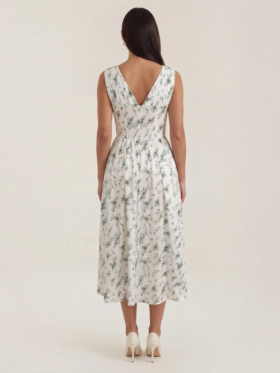 Cassiopeia Corset Style V Neck Midi Sundress