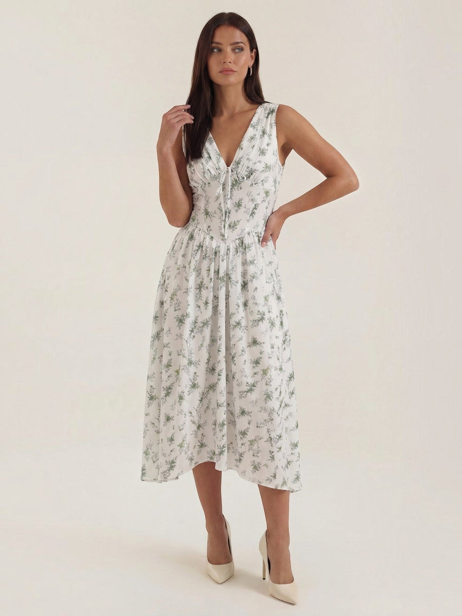 Cassiopeia Corset Style V Neck Midi Sundress