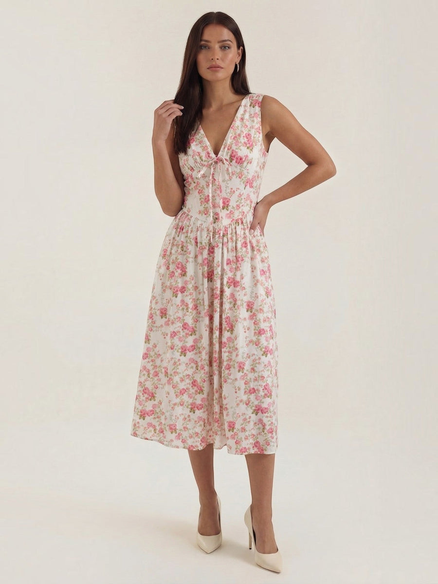 Cassiopeia Corset Style V Neck Midi Sundress