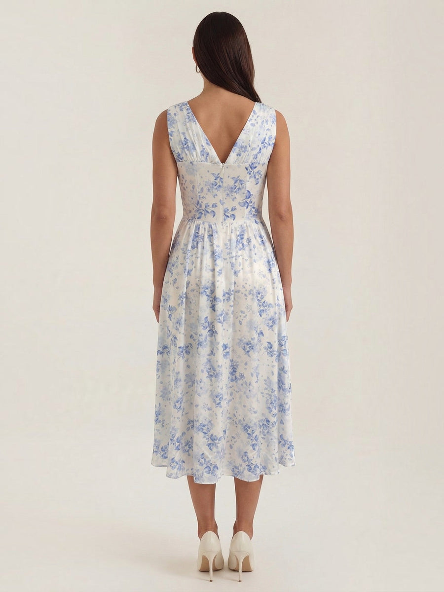 Cassiopeia Corset Style V Neck Midi Sundress