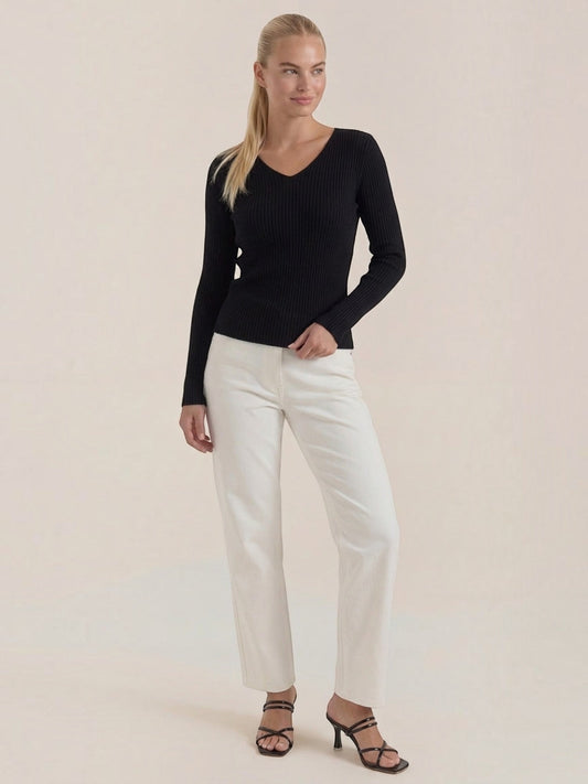 Michelle Ribbed V Neck Sweater