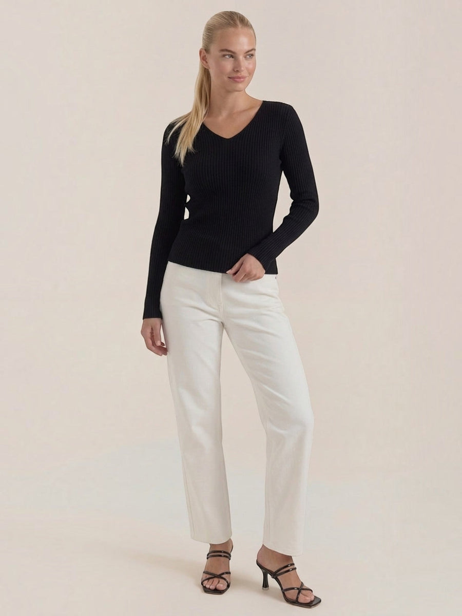 Michelle Ribbed V Neck Sweater