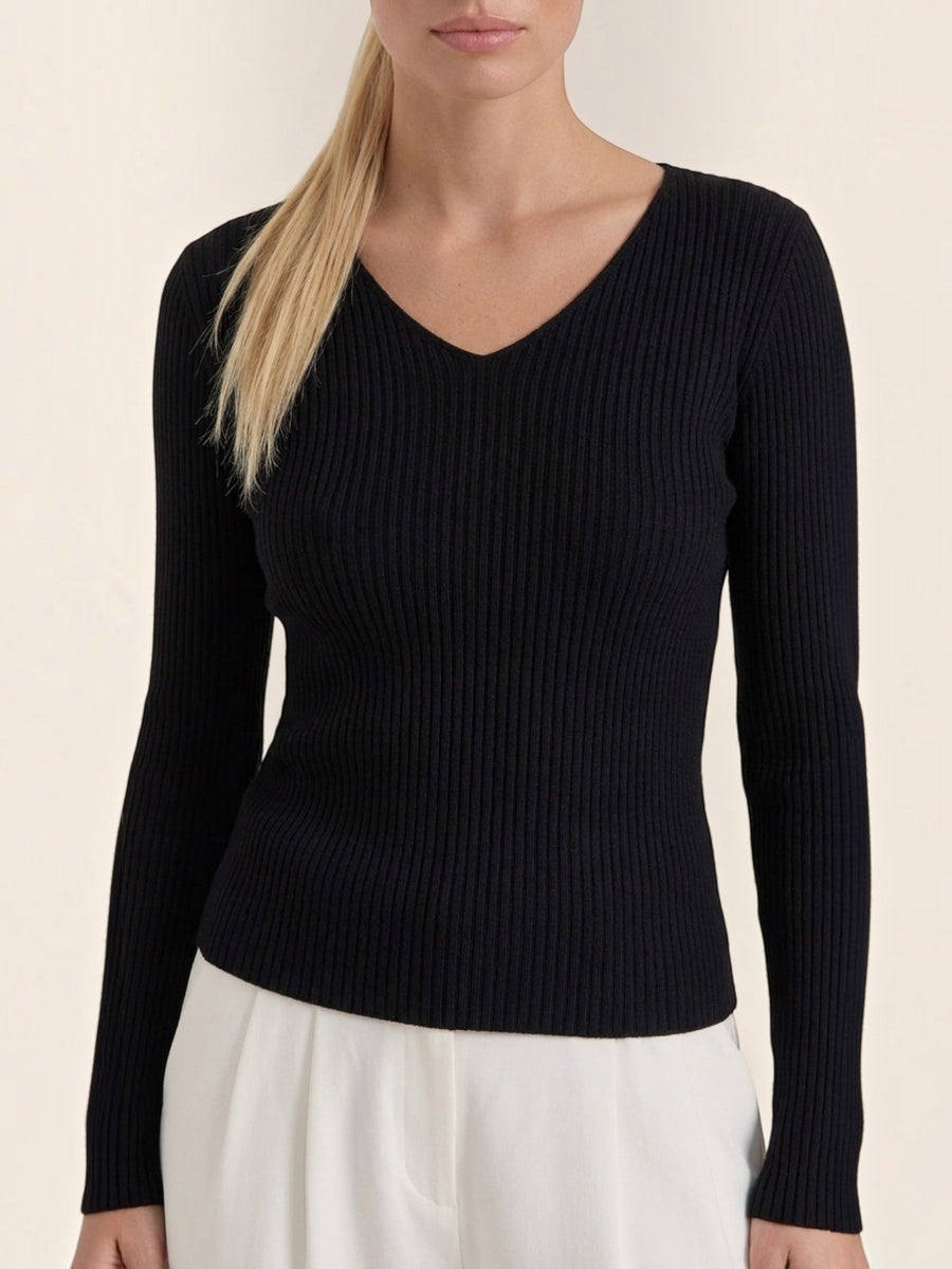 Michelle Ribbed V Neck Sweater