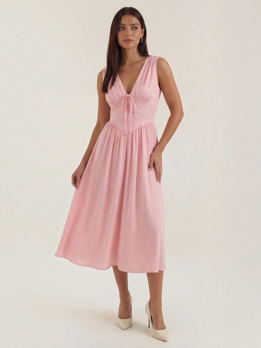 Cassiopeia Corset Style V Neck Midi Sundress