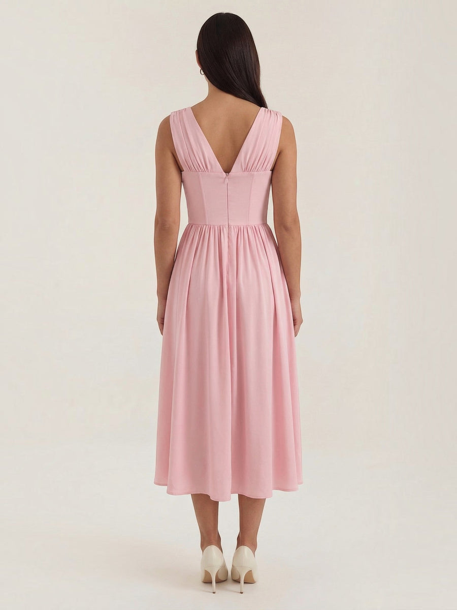 Cassiopeia Corset Style V Neck Midi Sundress