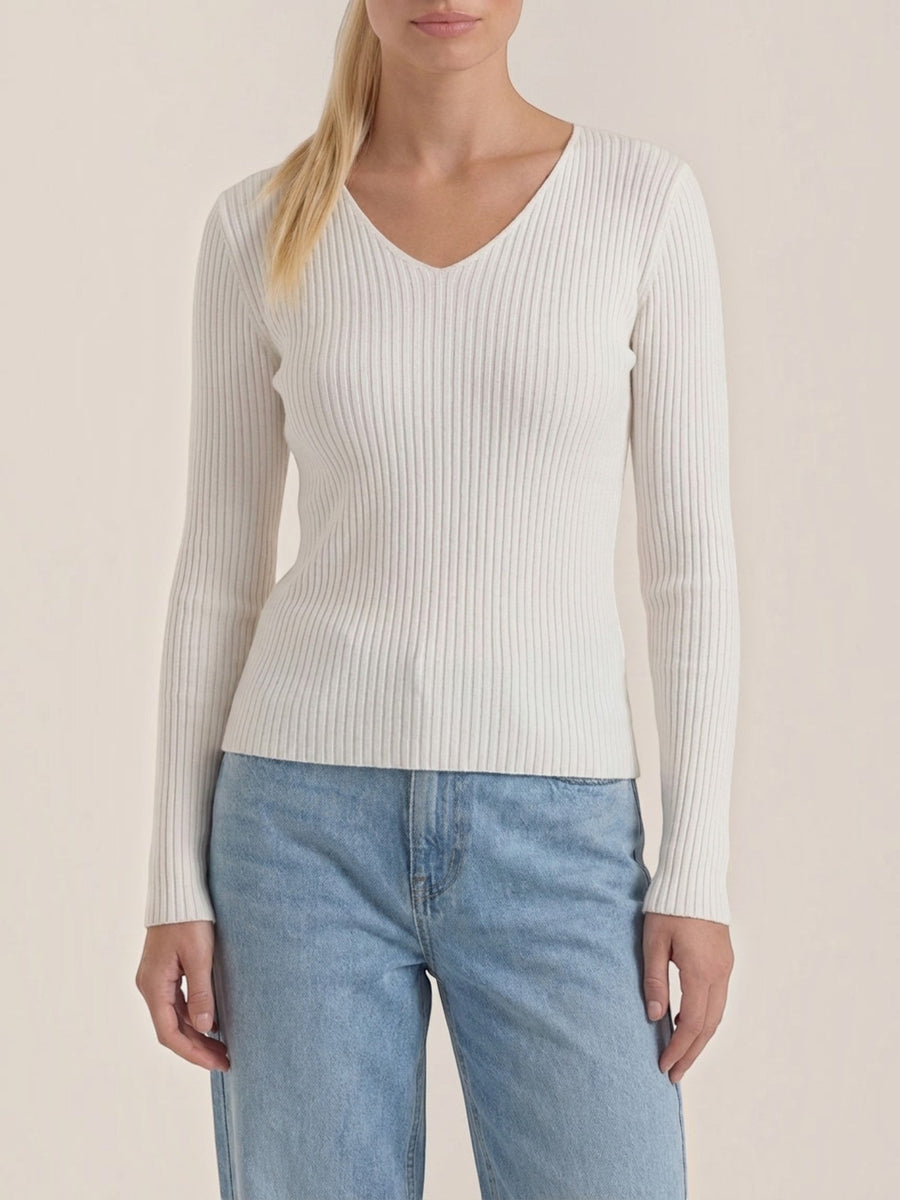 Michelle Ribbed V Neck Sweater