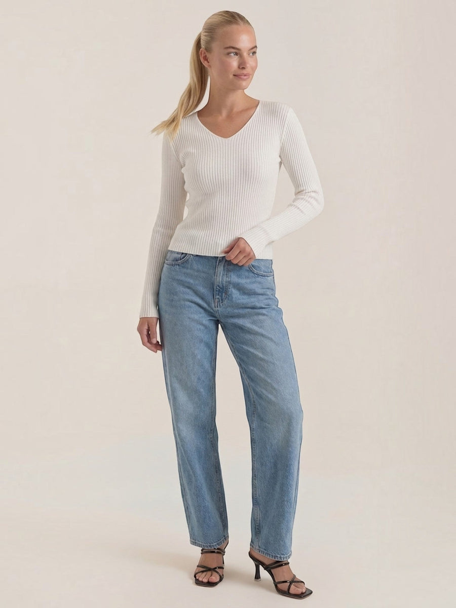 Michelle Ribbed V Neck Sweater