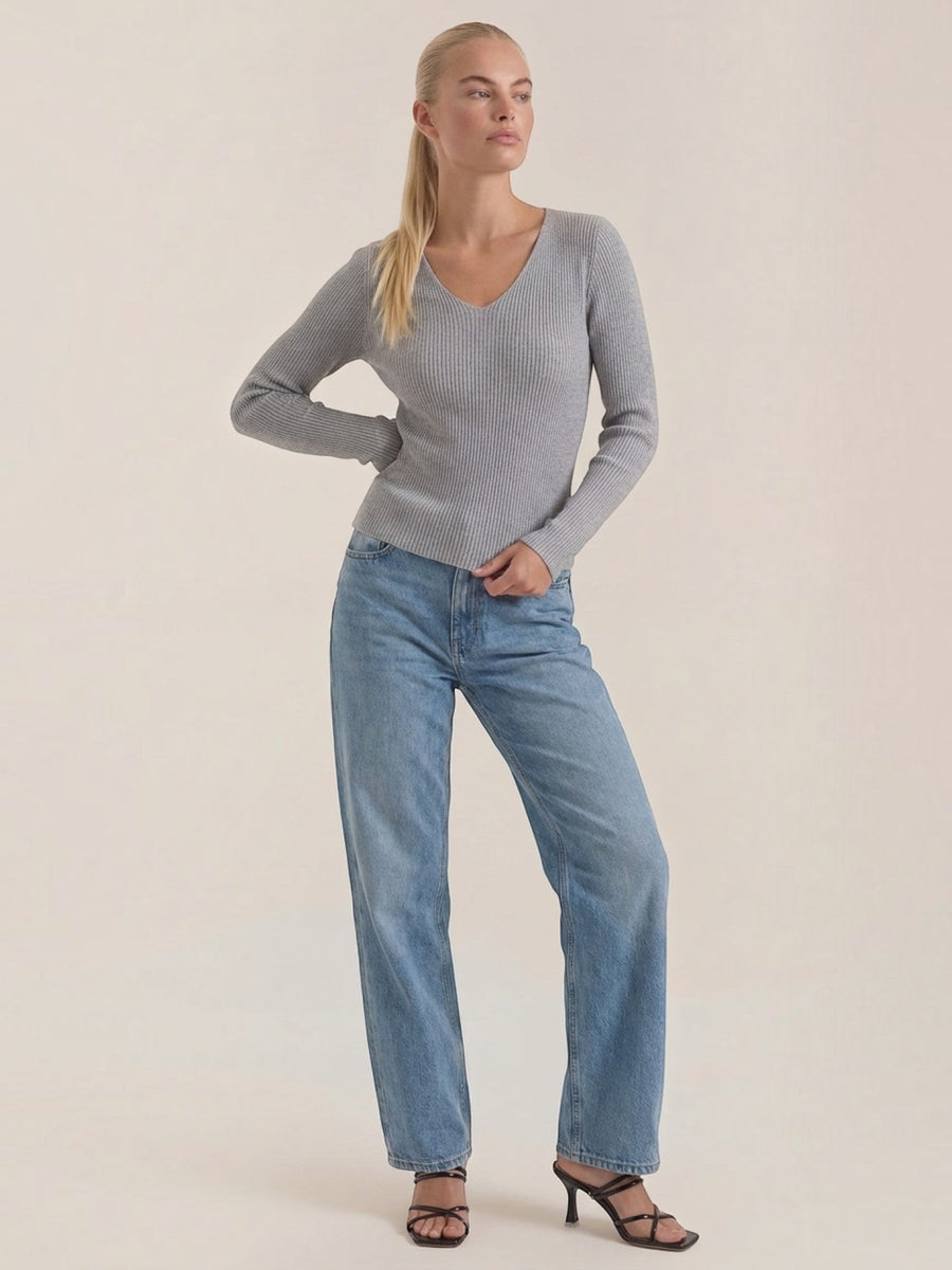 Michelle Ribbed V Neck Sweater