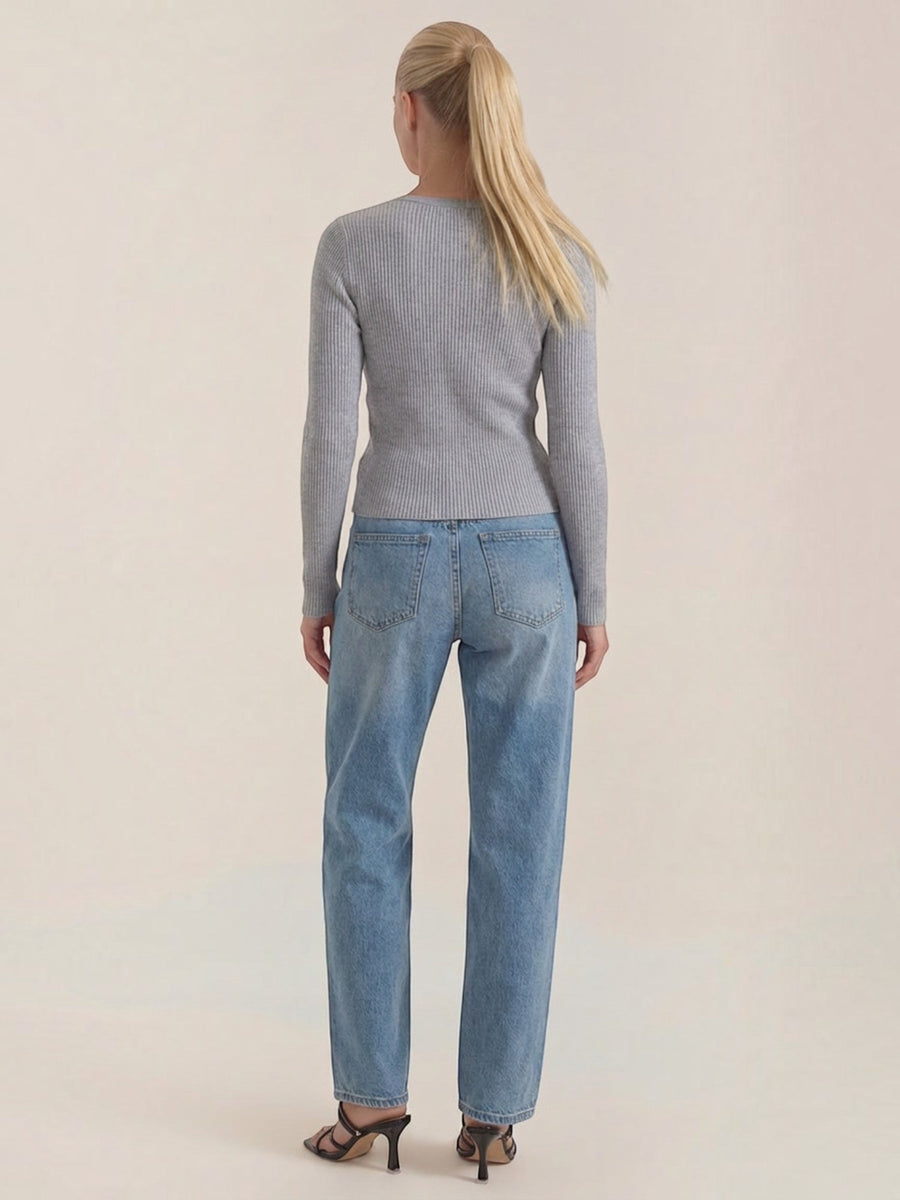 Michelle Ribbed V Neck Sweater