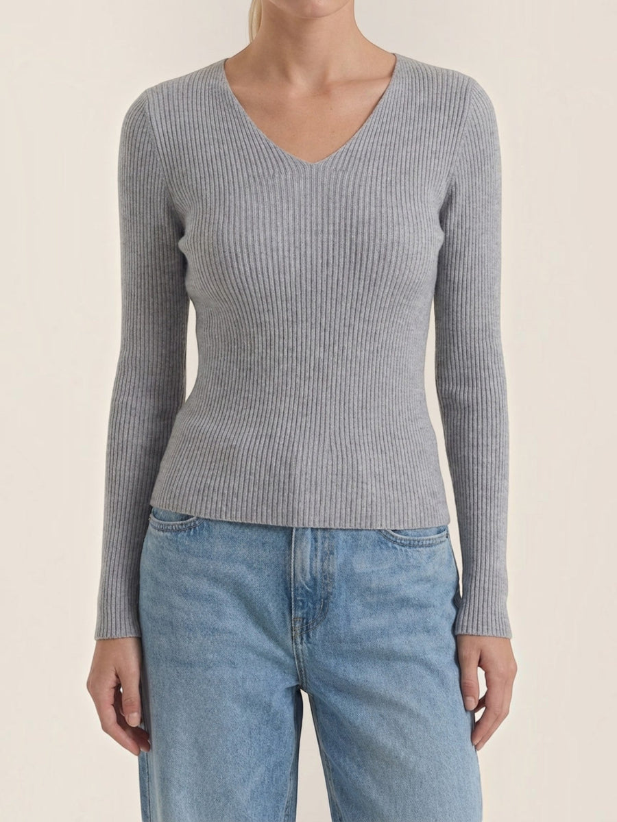 Michelle Ribbed V Neck Sweater