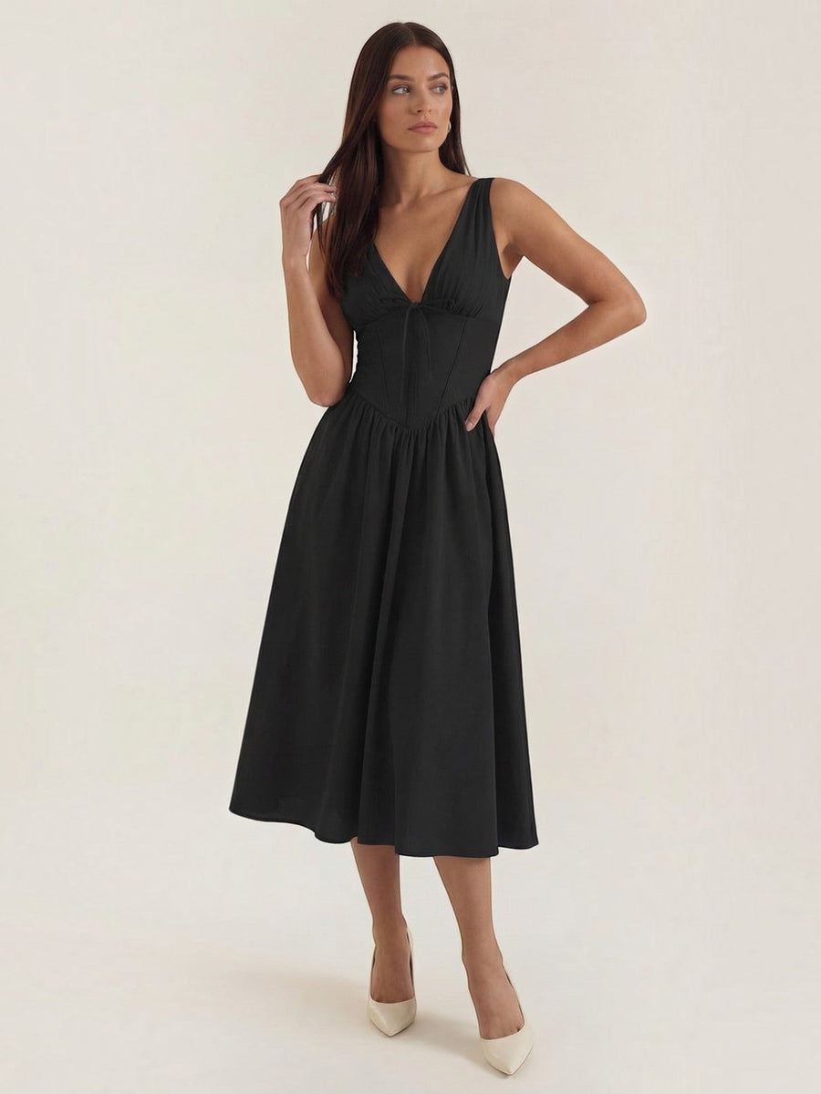 Cassiopeia Corset Style V Neck Midi Sundress