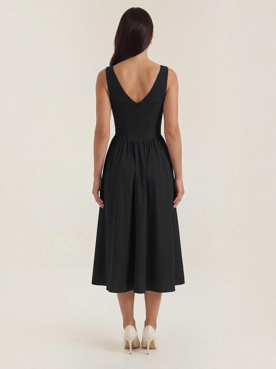 Cassiopeia Corset Style V Neck Midi Sundress