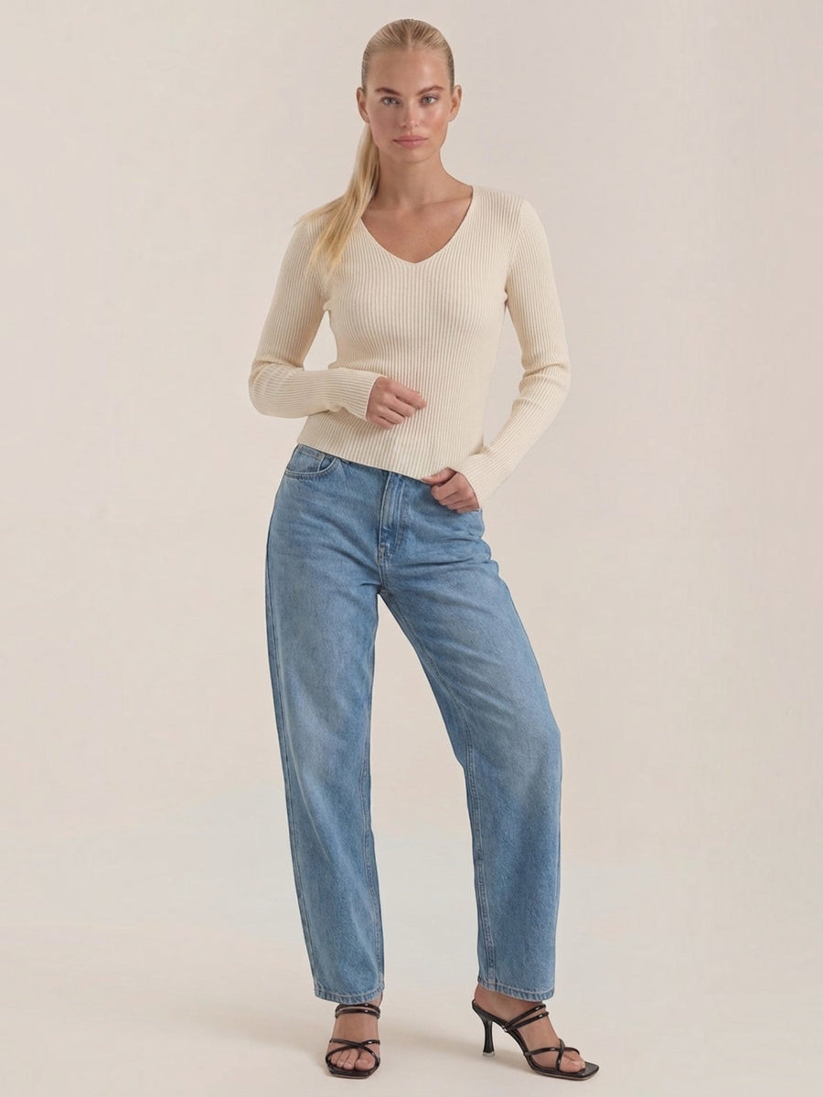 Michelle Ribbed V Neck Sweater