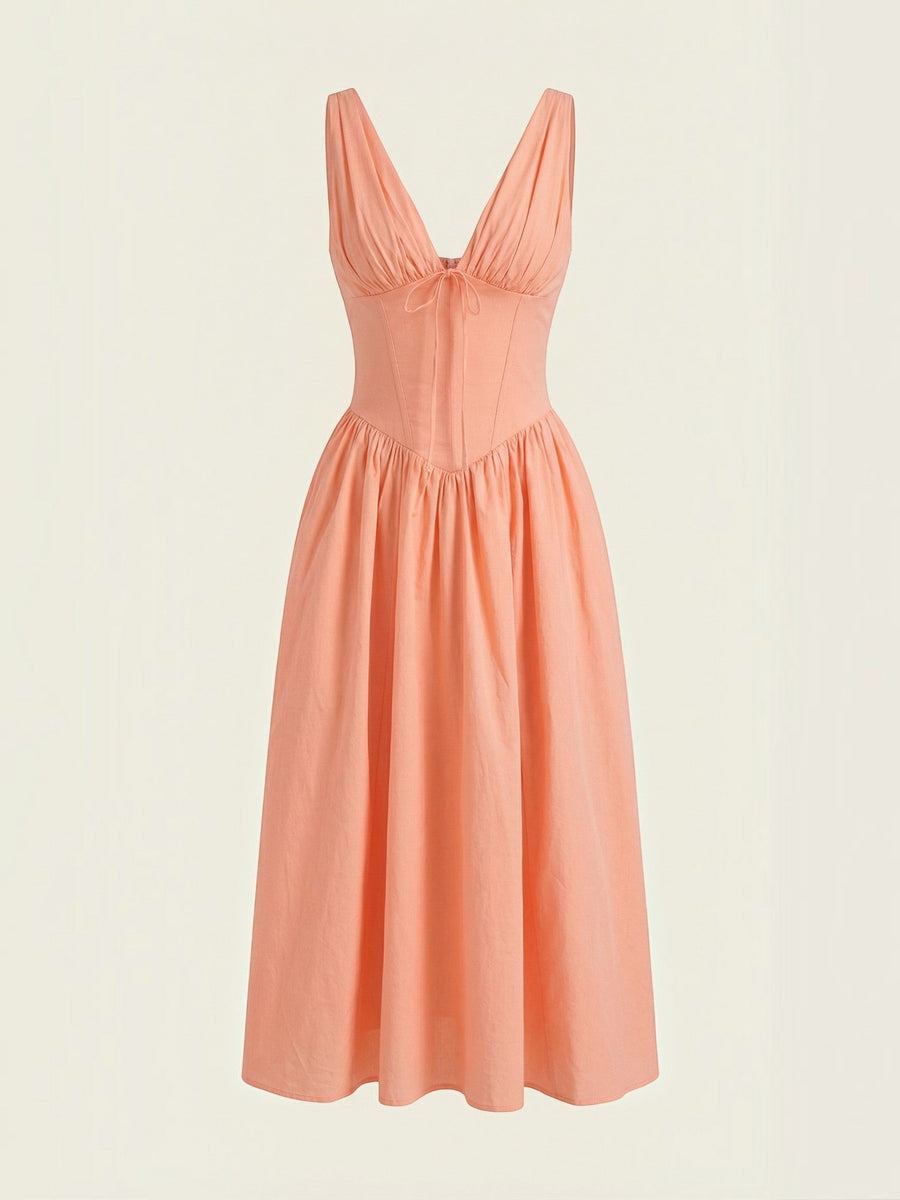 Cassiopeia Corset Style V Neck Midi Sundress