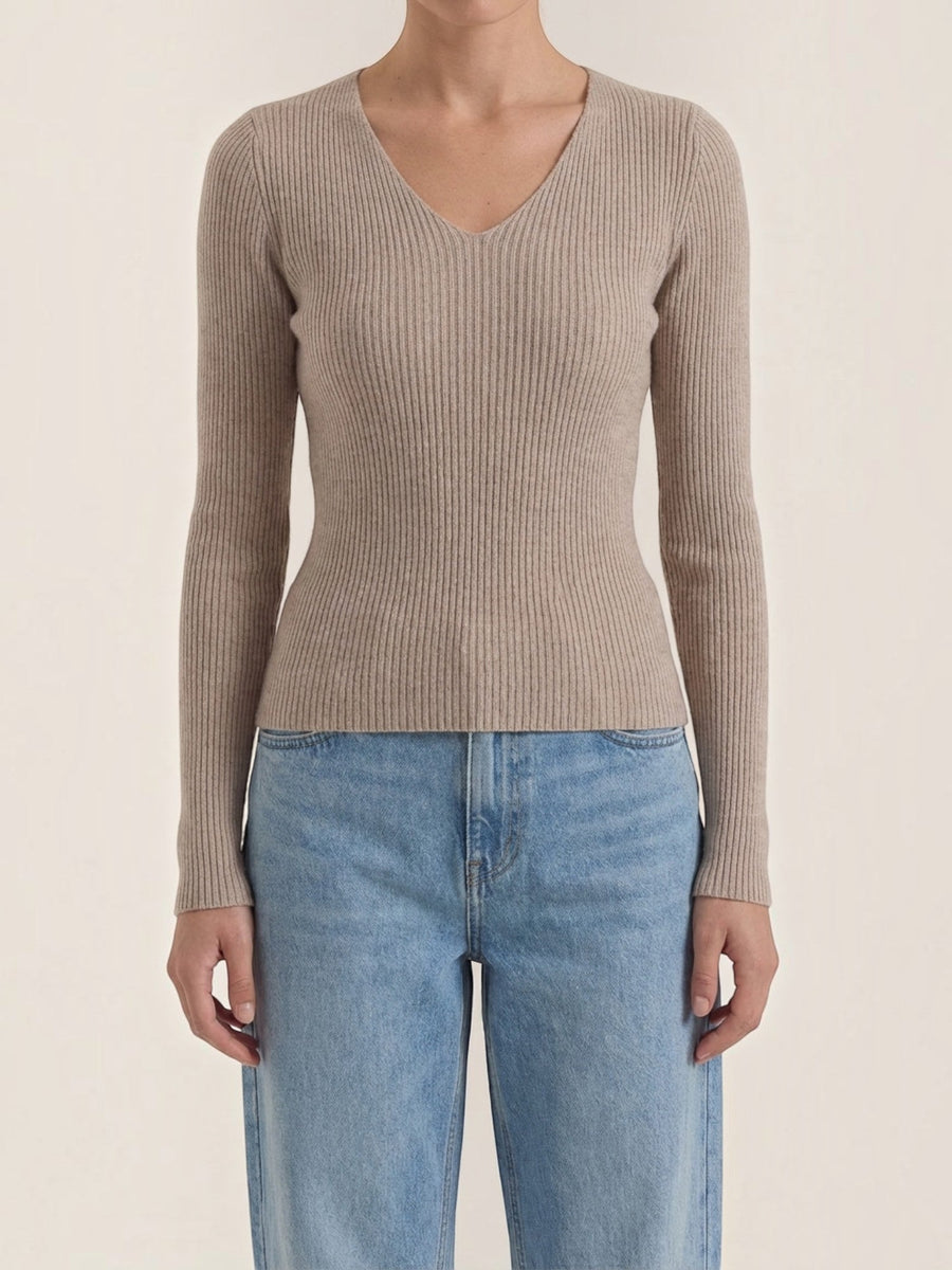 Michelle Ribbed V Neck Sweater