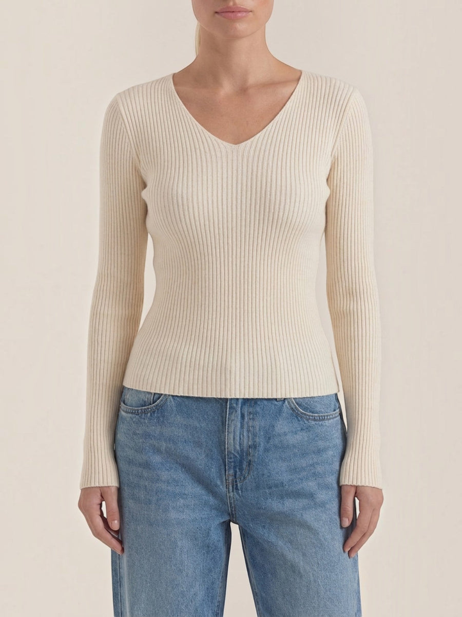 Michelle Ribbed V Neck Sweater