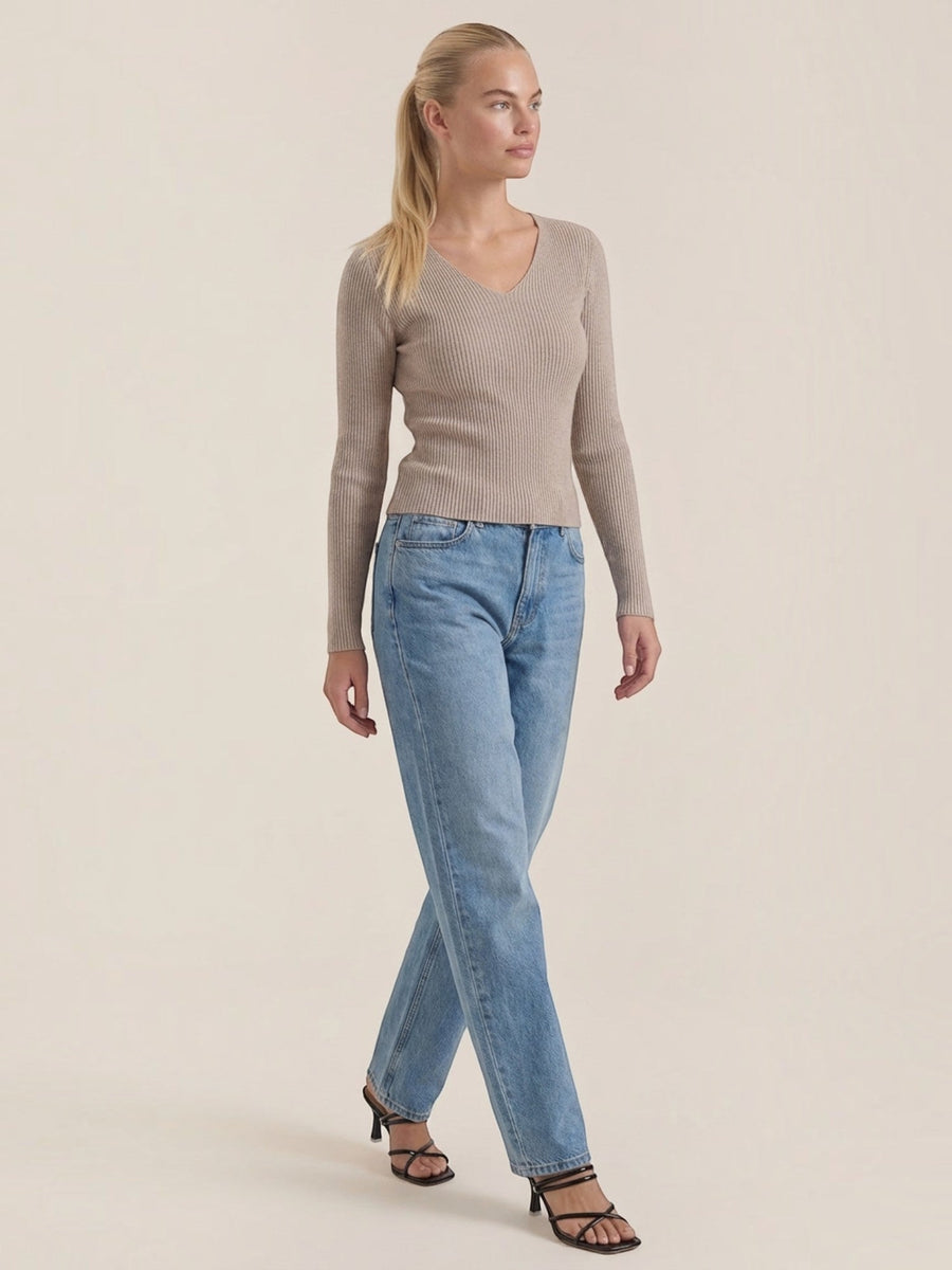 Michelle Ribbed V Neck Sweater