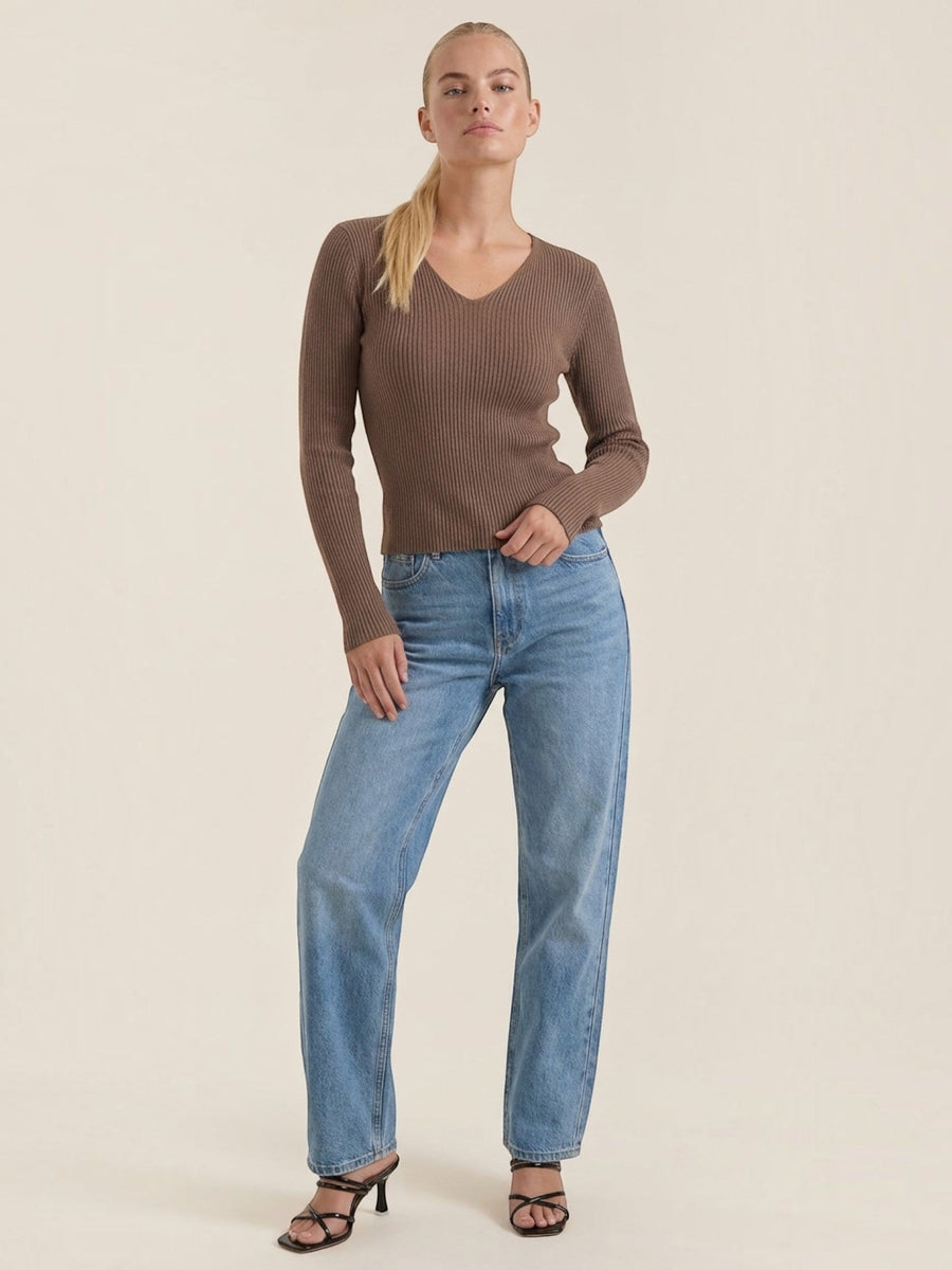 Michelle Ribbed V Neck Sweater