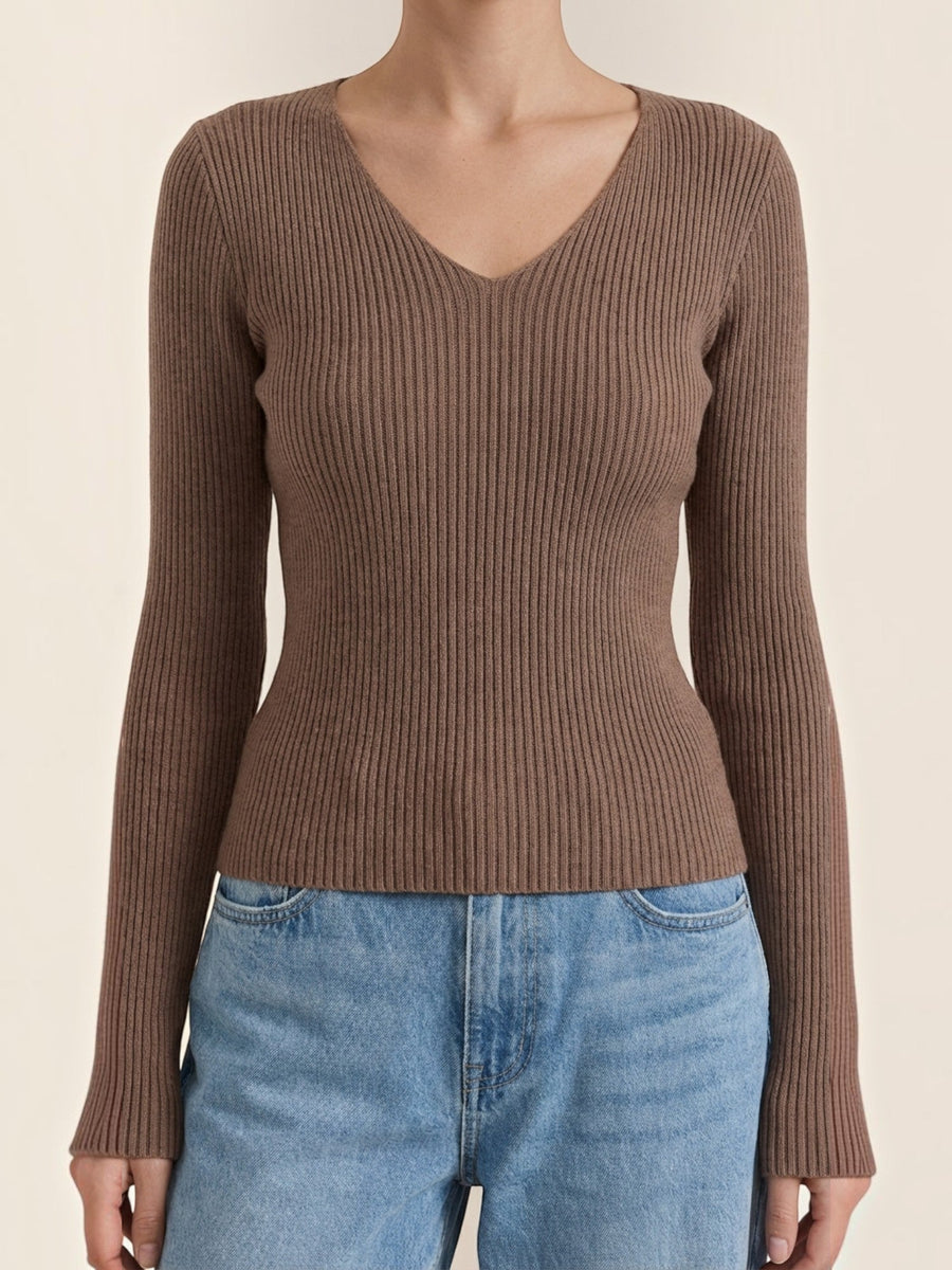 Michelle Ribbed V Neck Sweater