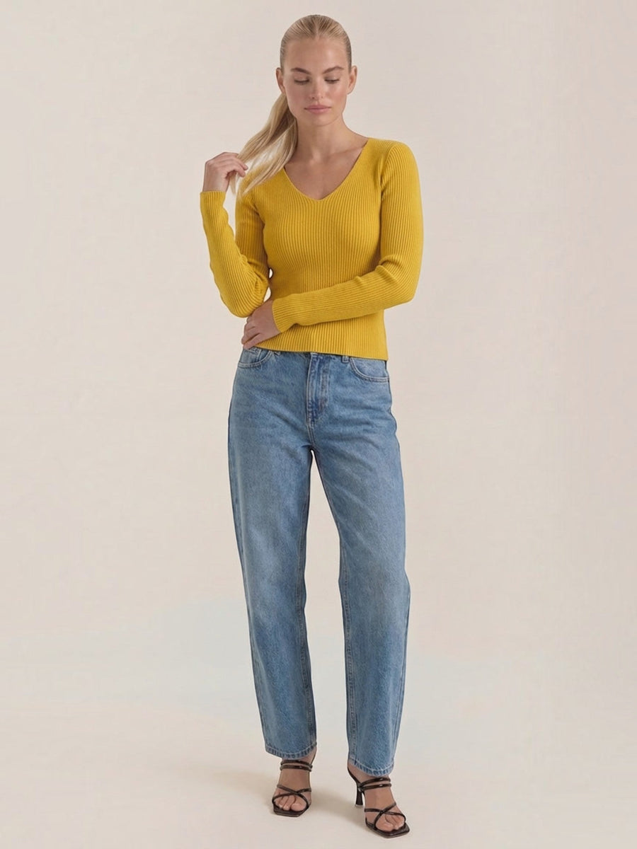 Michelle Ribbed V Neck Sweater