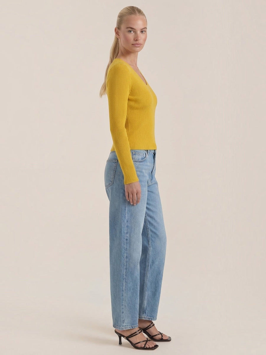 Michelle Ribbed V Neck Sweater