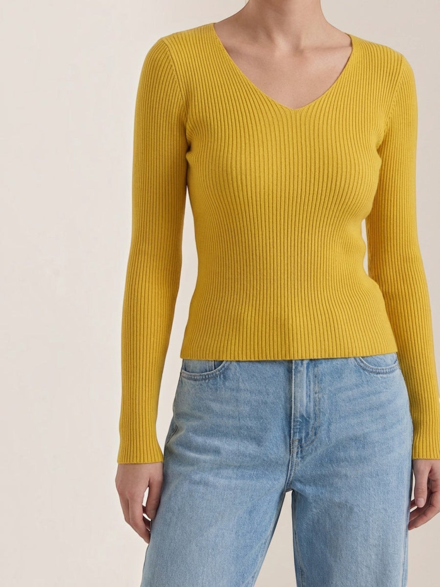 Michelle Ribbed V Neck Sweater
