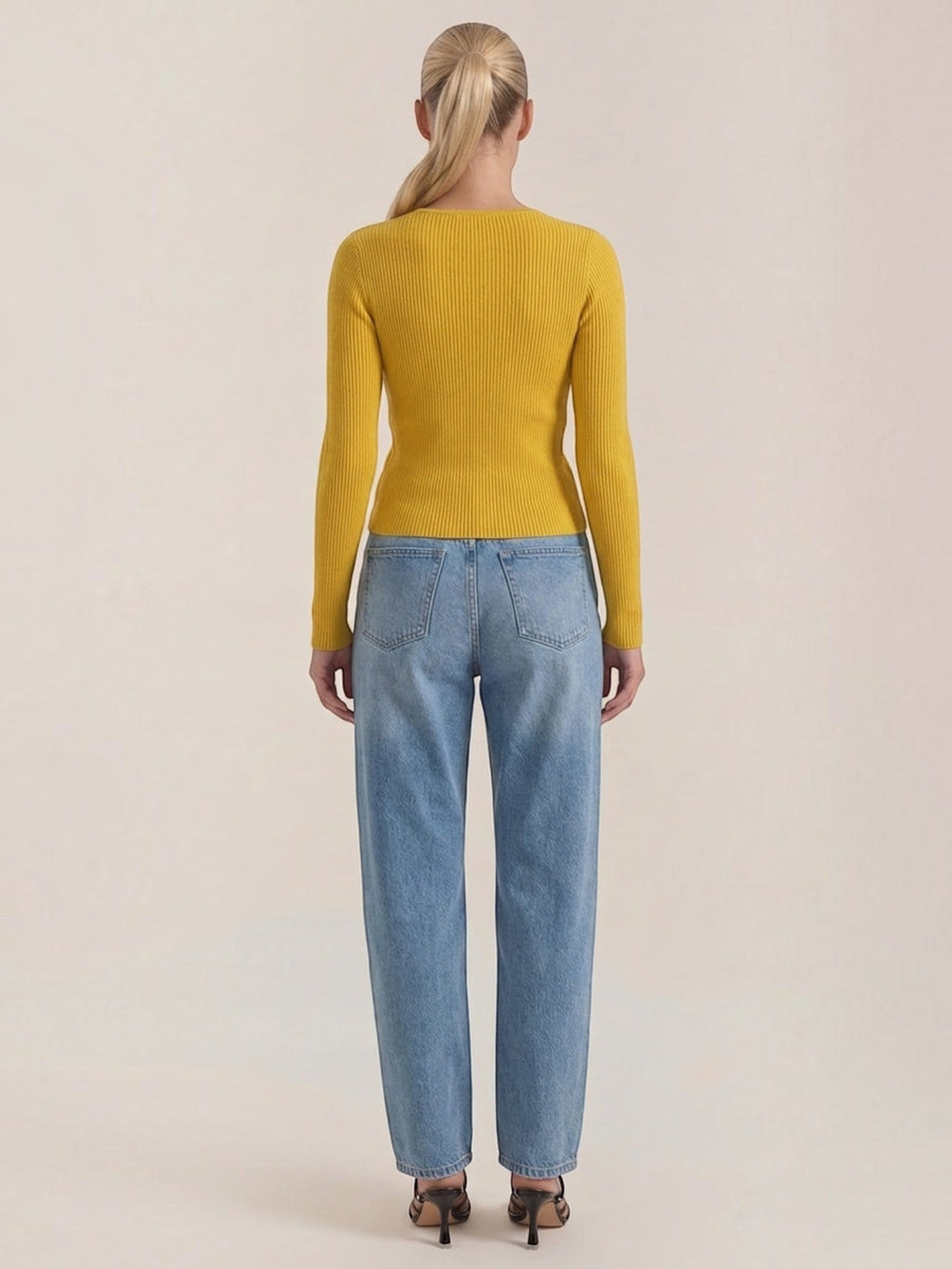 Michelle Ribbed V Neck Sweater