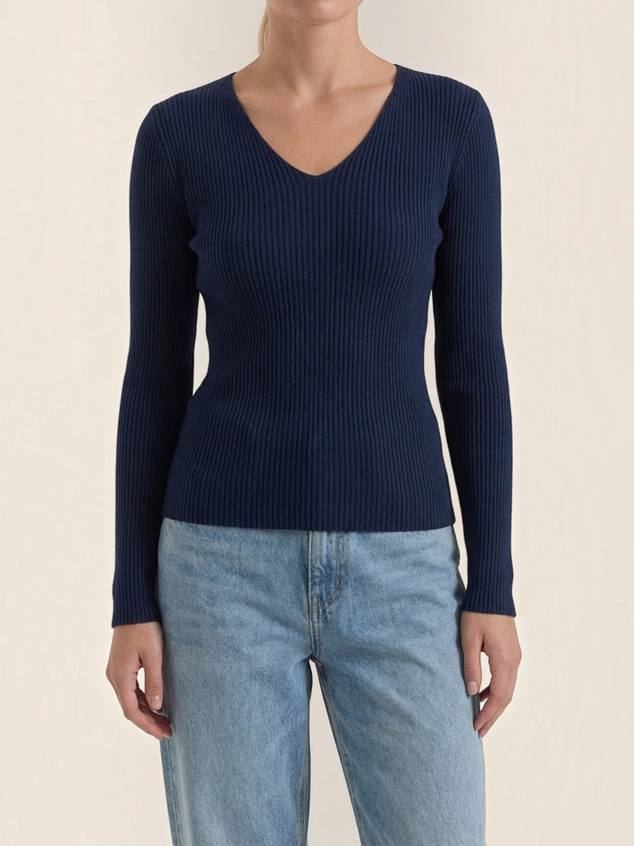 Michelle Ribbed V Neck Sweater