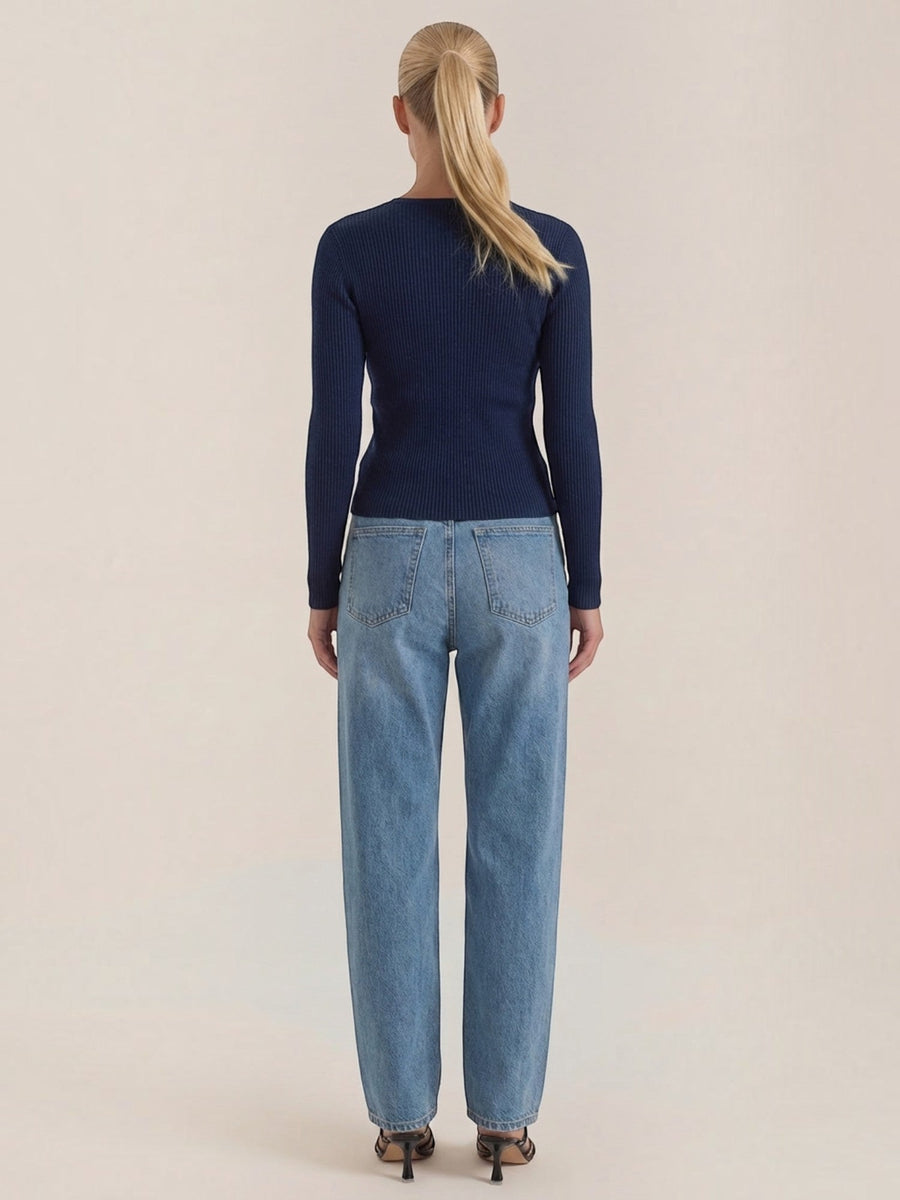 Michelle Ribbed V Neck Sweater