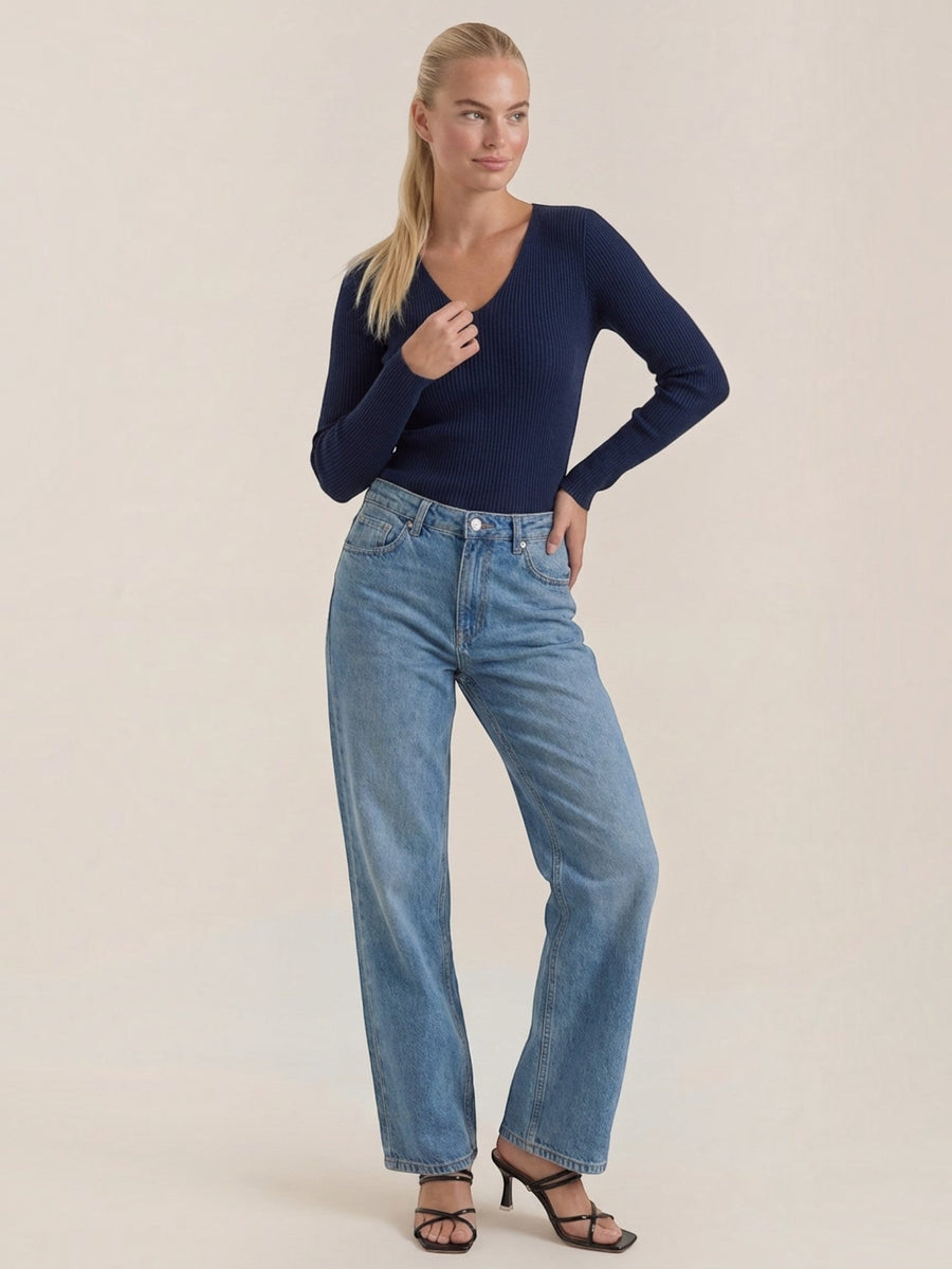Michelle Ribbed V Neck Sweater