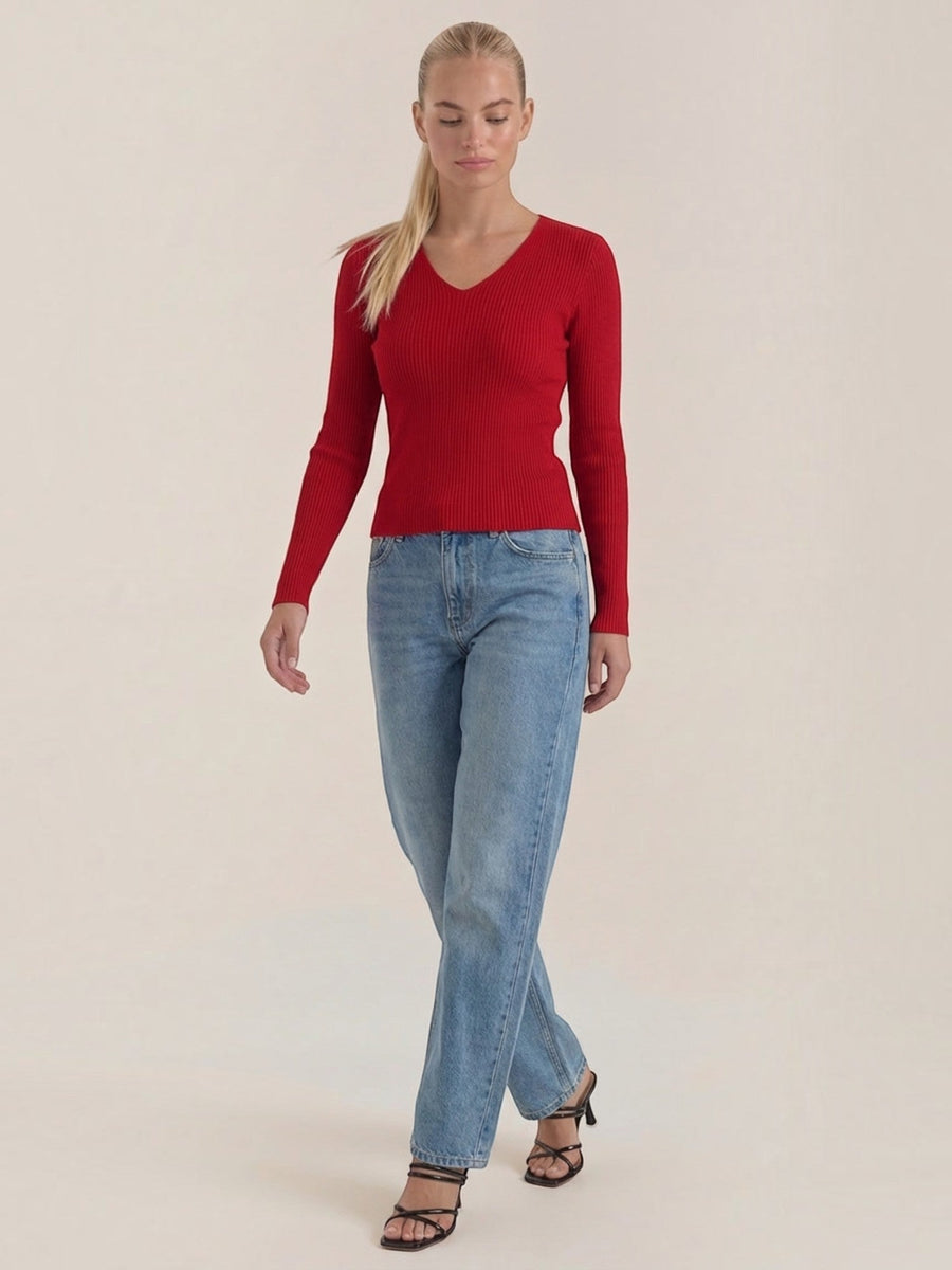Michelle Ribbed V Neck Sweater