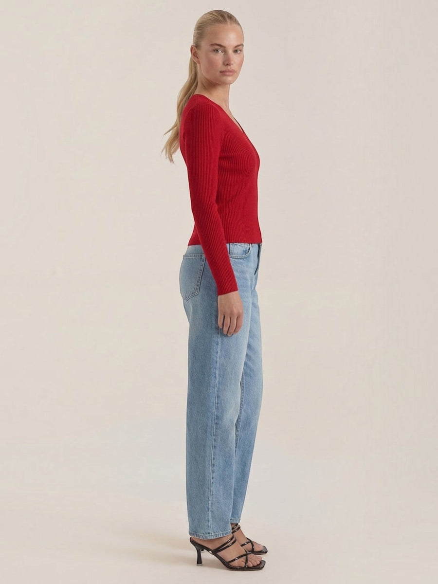 Michelle Ribbed V Neck Sweater