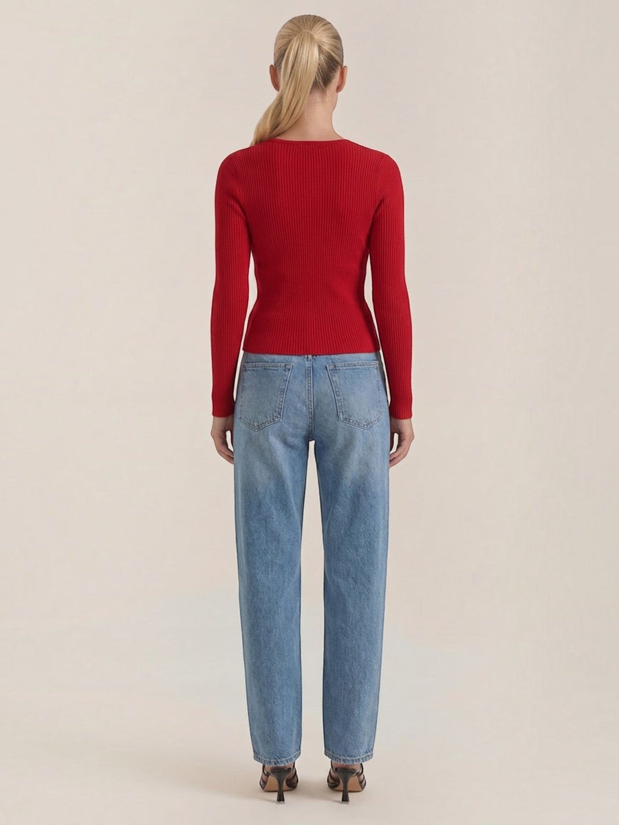 Michelle Ribbed V Neck Sweater