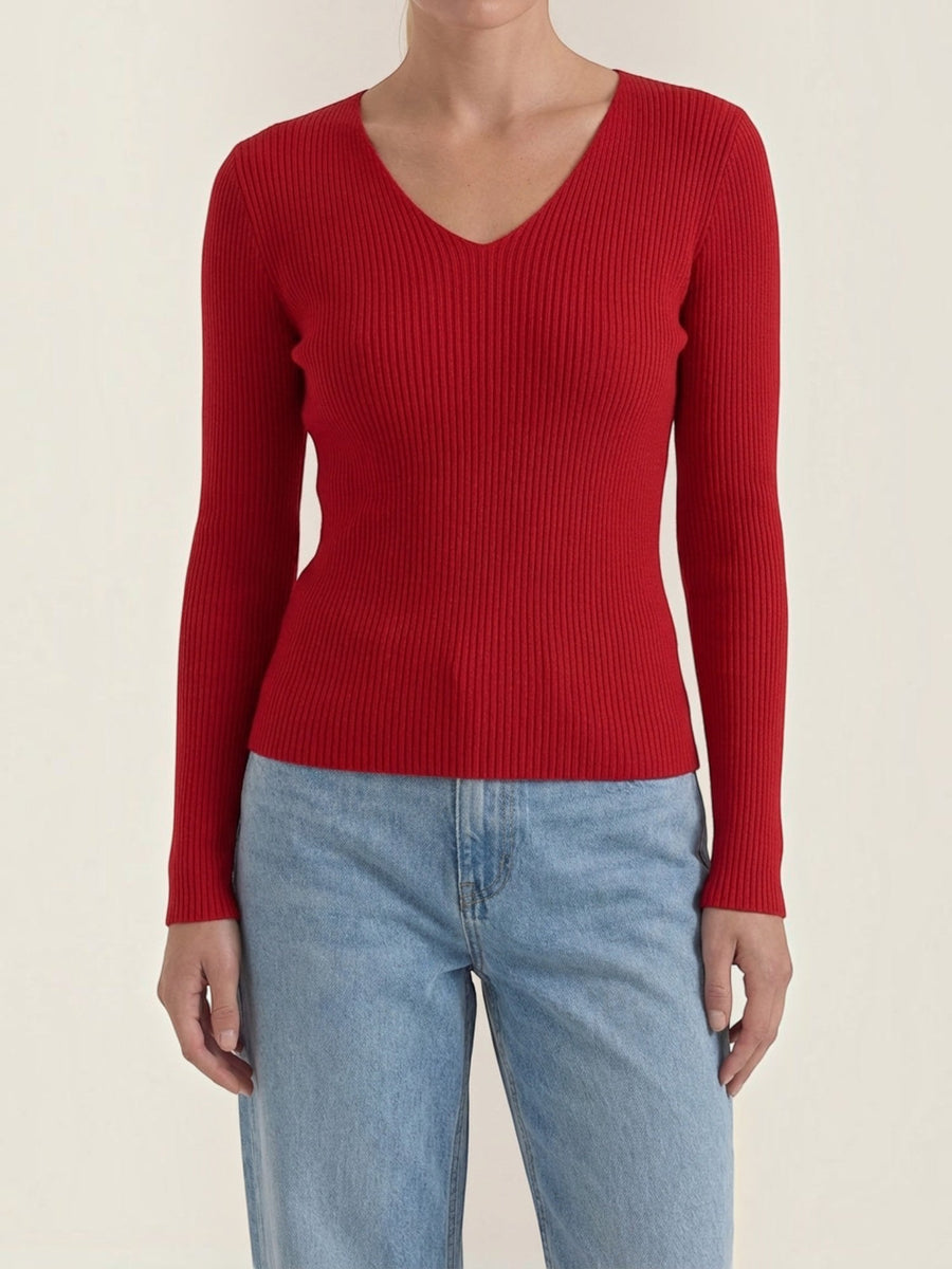 Michelle Ribbed V Neck Sweater