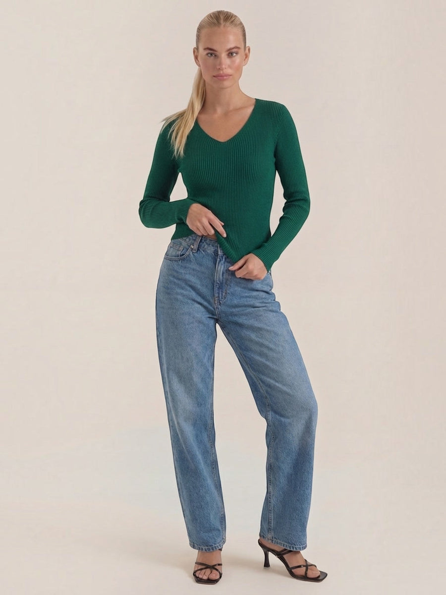 Michelle Ribbed V Neck Sweater