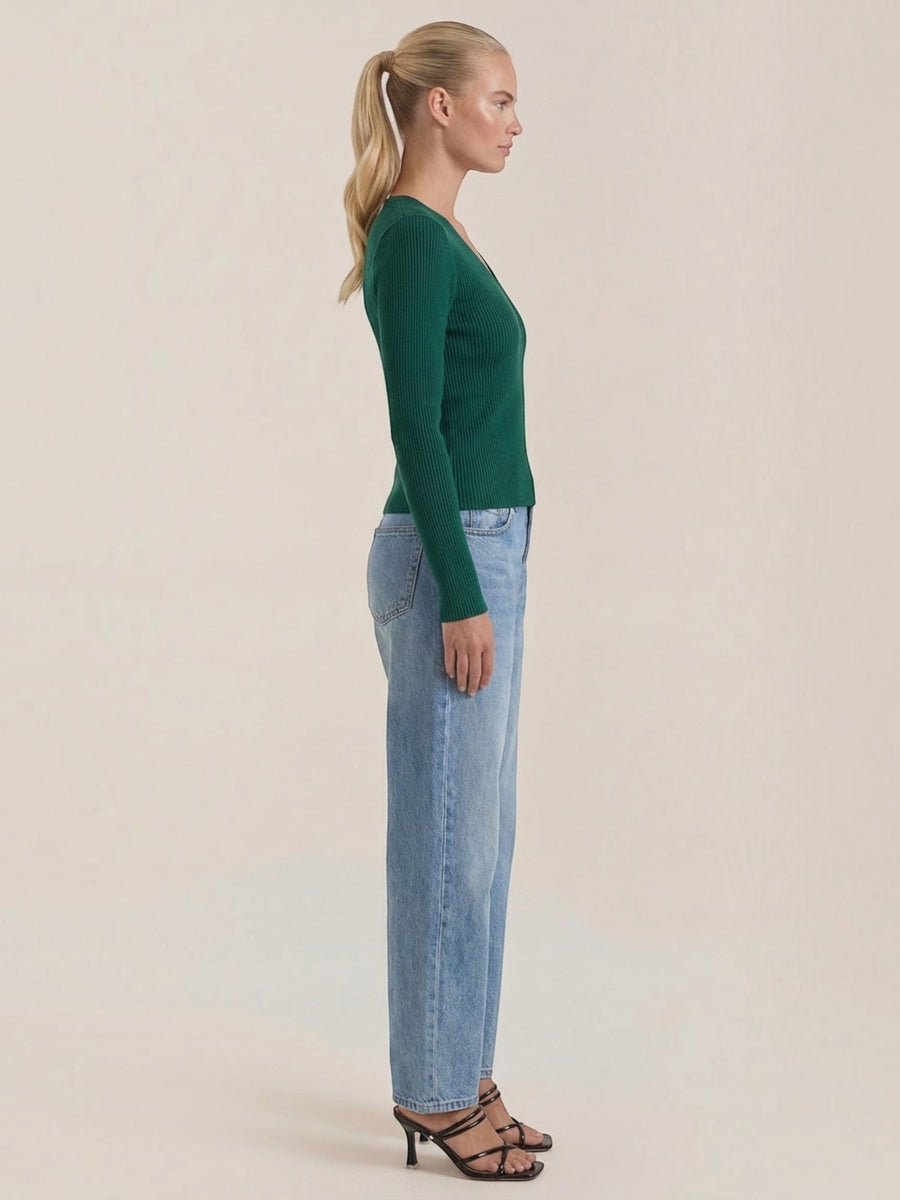 Michelle Ribbed V Neck Sweater