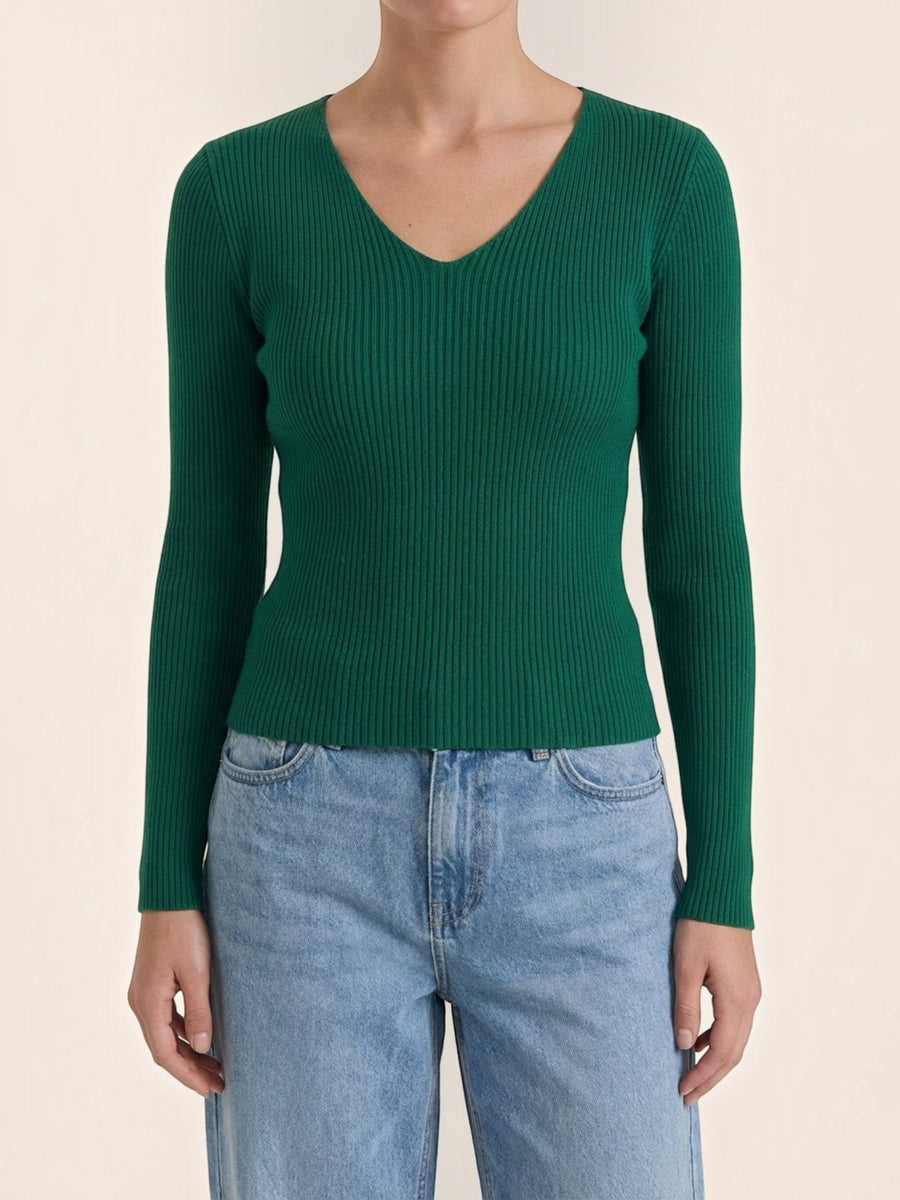 Michelle Ribbed V Neck Sweater