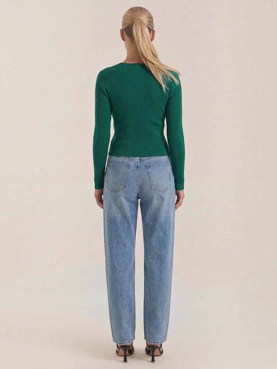 Michelle Ribbed V Neck Sweater