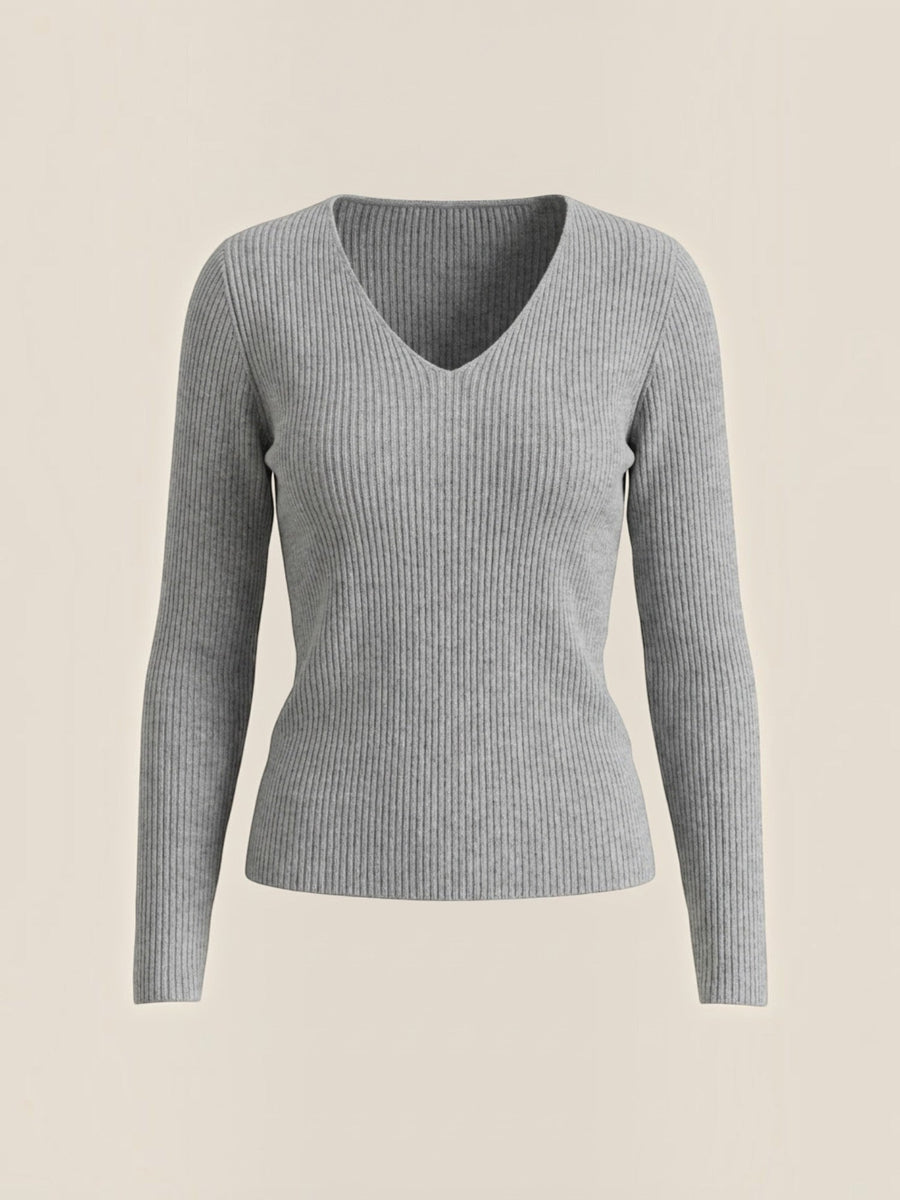 Michelle Ribbed V Neck Sweater