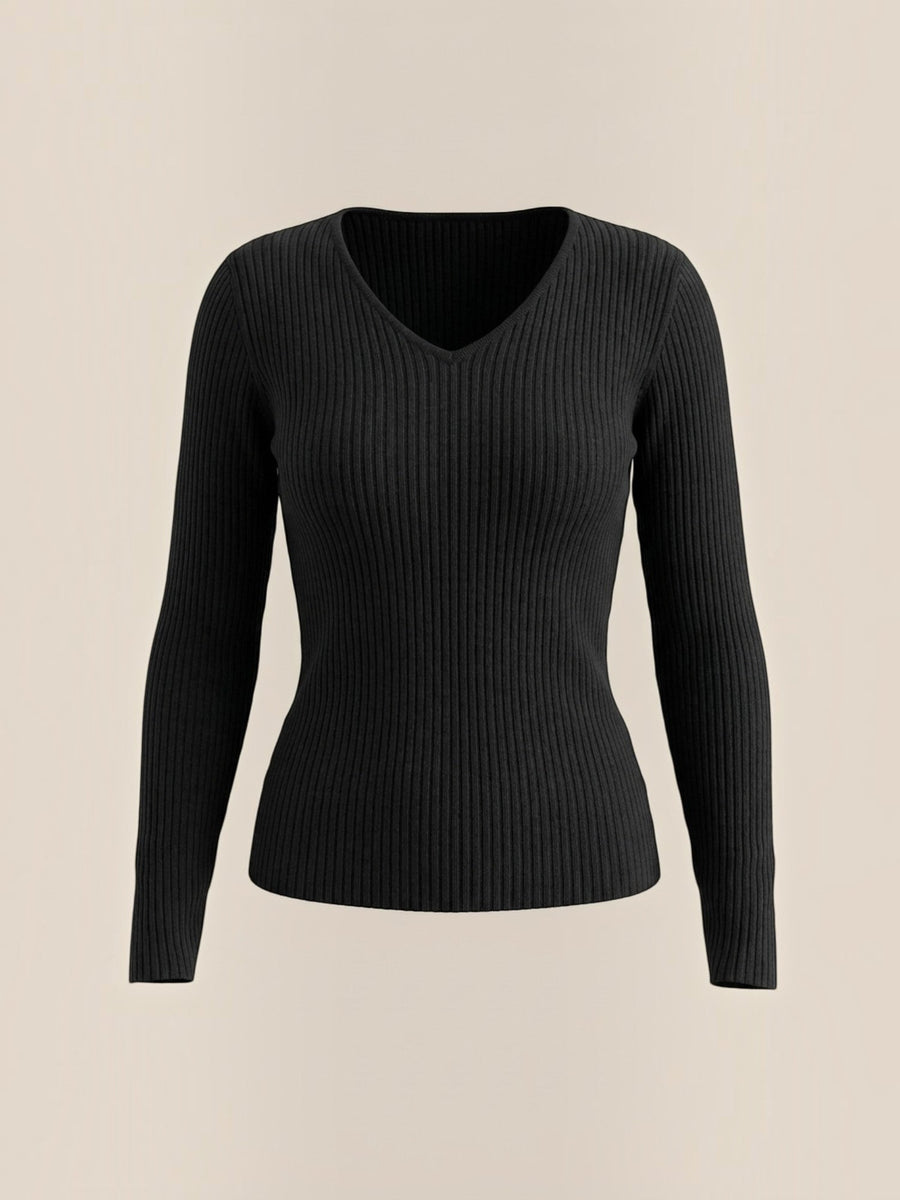 Michelle Ribbed V Neck Sweater