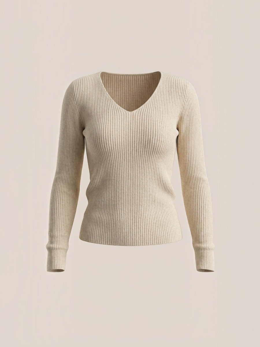 Michelle Ribbed V Neck Sweater