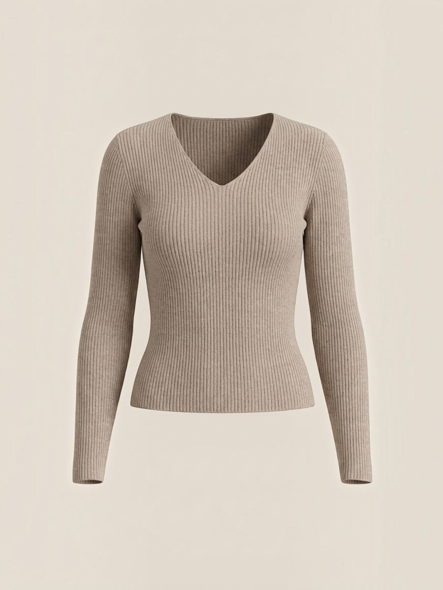 Michelle Ribbed V Neck Sweater