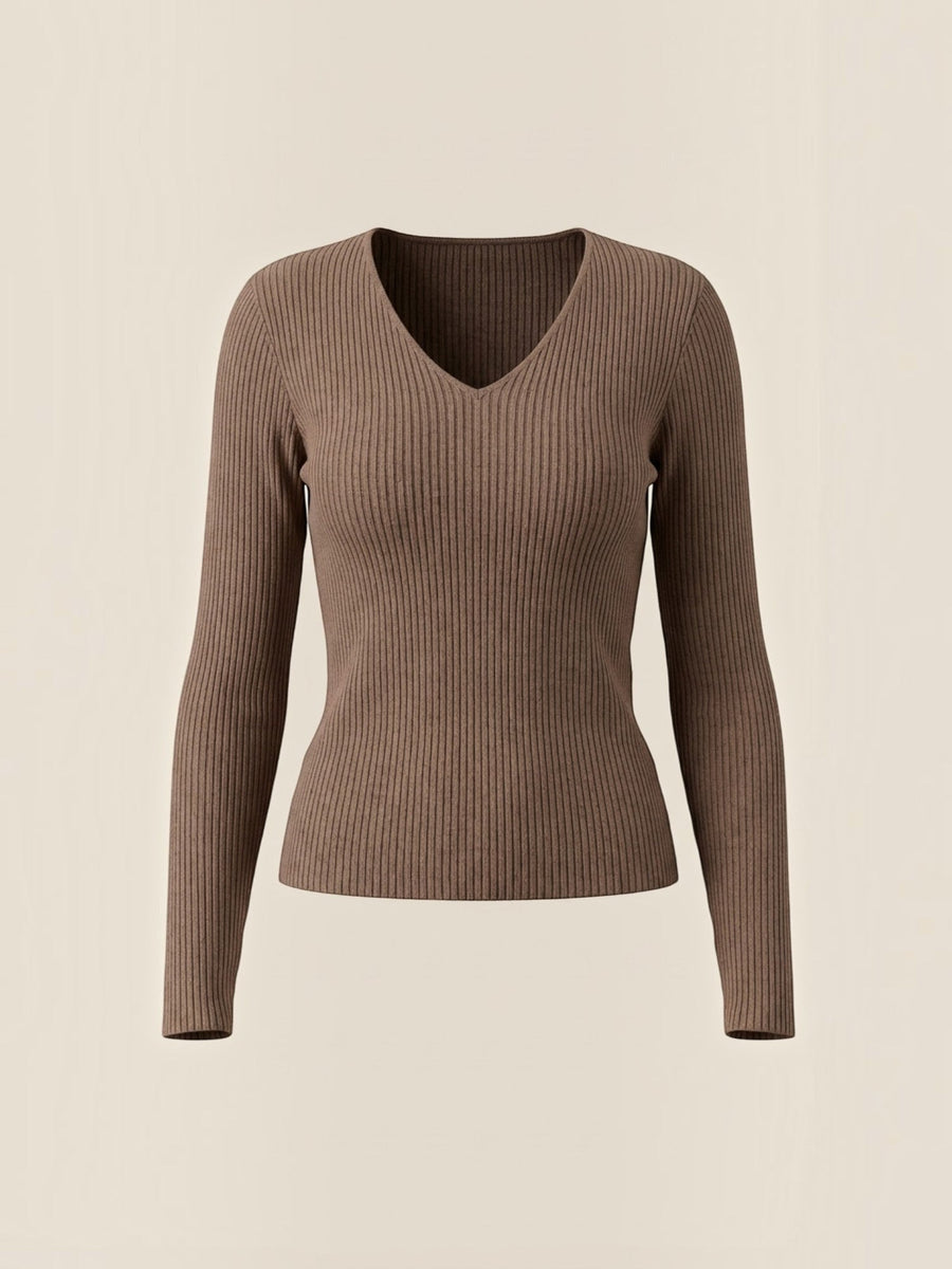 Michelle Ribbed V Neck Sweater
