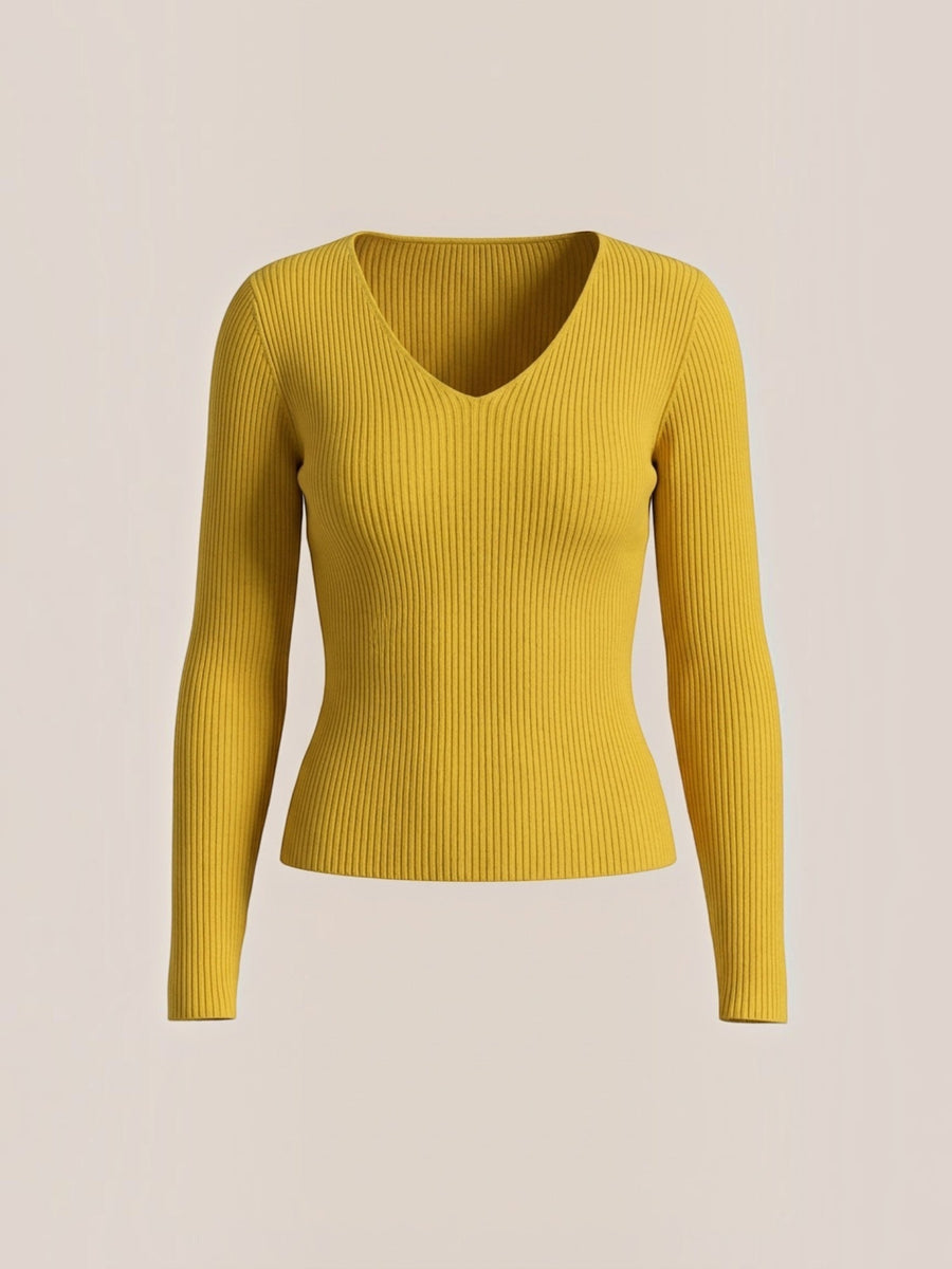Michelle Ribbed V Neck Sweater