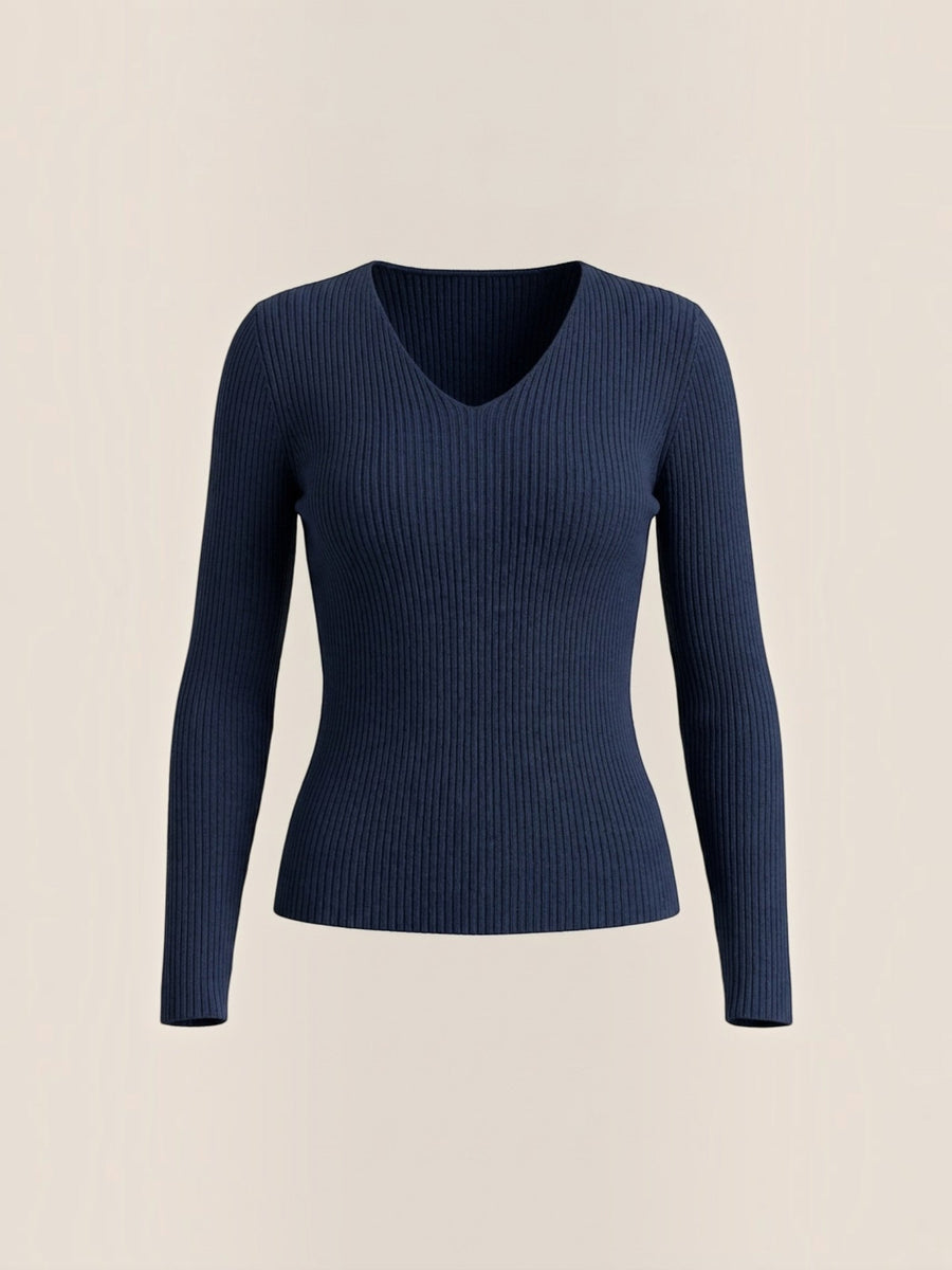 Michelle Ribbed V Neck Sweater