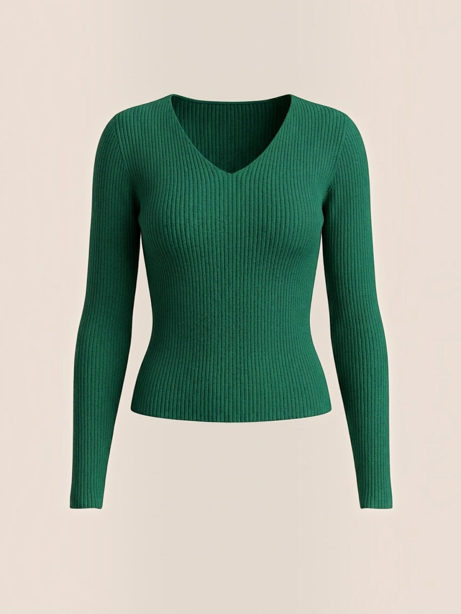 Michelle Ribbed V Neck Sweater