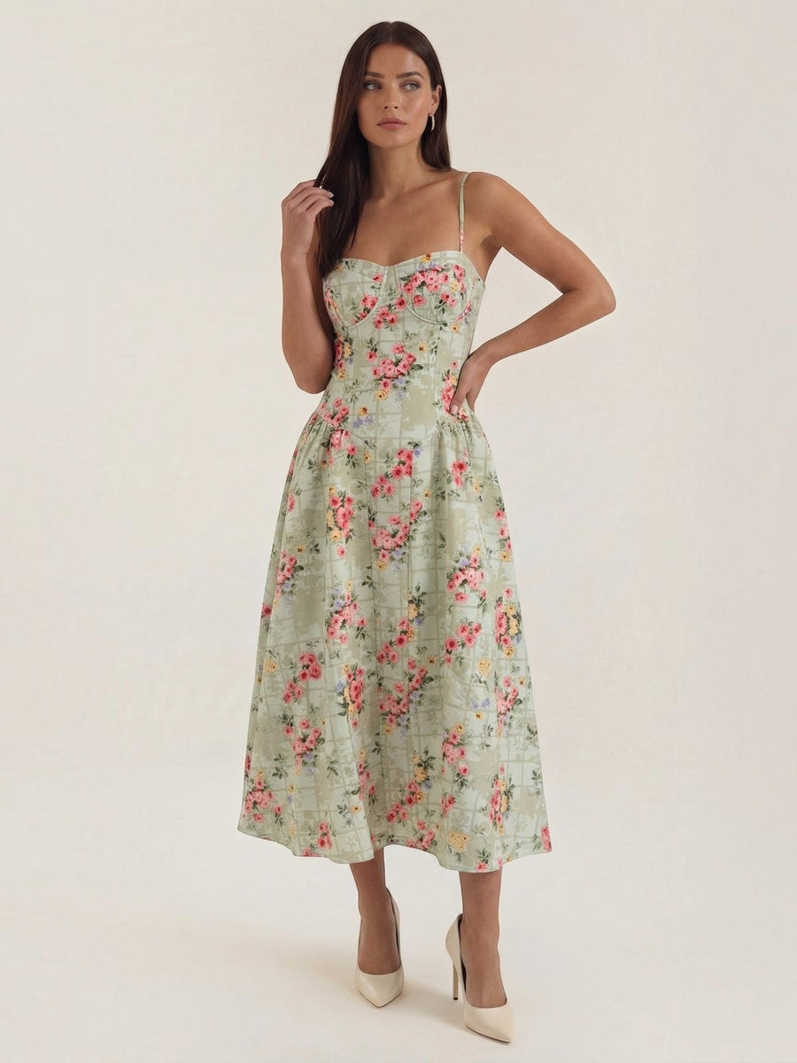 Odette Corset Style Strappy Midi Dress