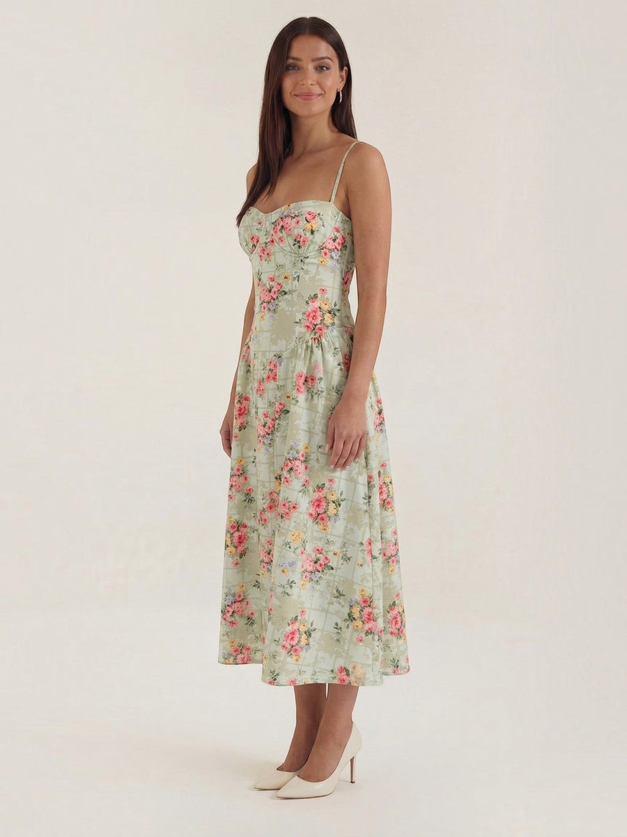 Odette Corset Style Strappy Midi Dress