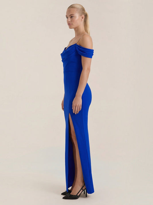 Daphne Off Shoulder Fitted Maxi Dress with Slit